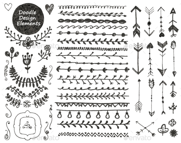 Vector Floral Decor Set, Collection Of Hand Drawn - Borders Decorative