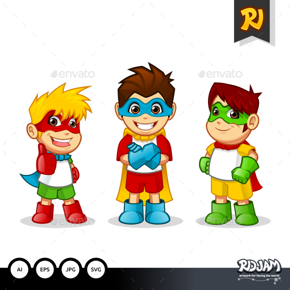 Colorful Kid Super Heroes - People Characters