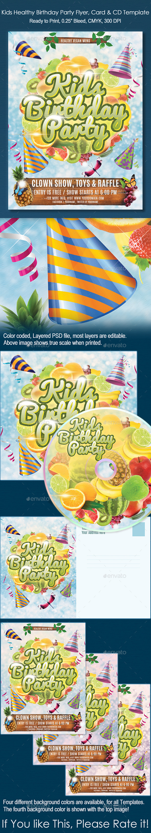 Kids Healthy Birthday Party Flyer, Card and CD - Clubs & Parties Events