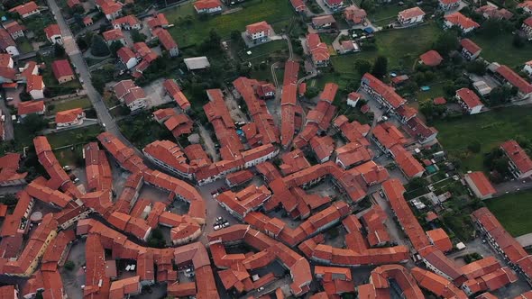 Drone Flies Over Medieval Town in Italy
