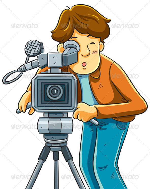 Cameraman Shoot The Cinema with Movie Camera - People Characters
