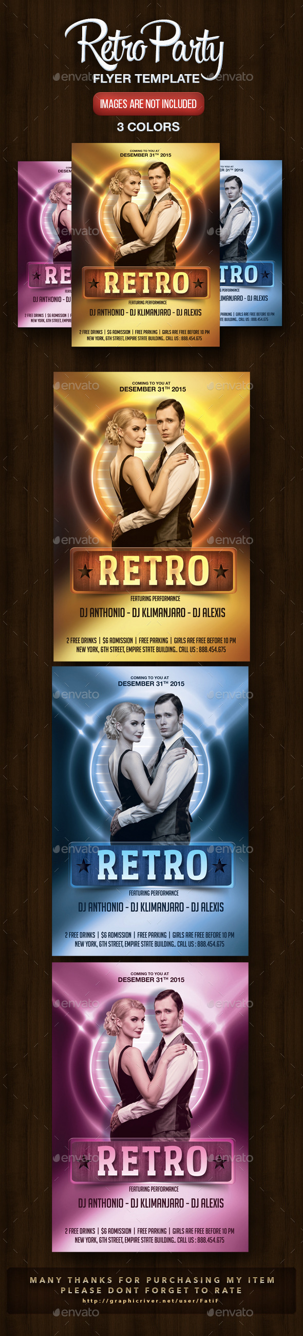 3 Color Retro Flyer Template - Clubs & Parties Events