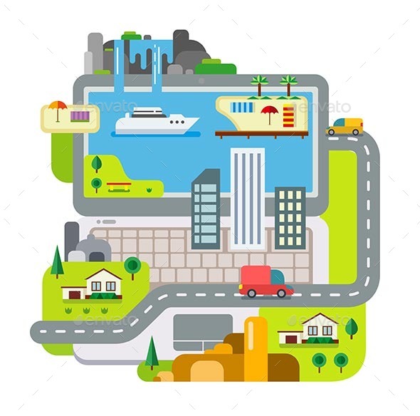 City Built Around Laptop - Travel Conceptual