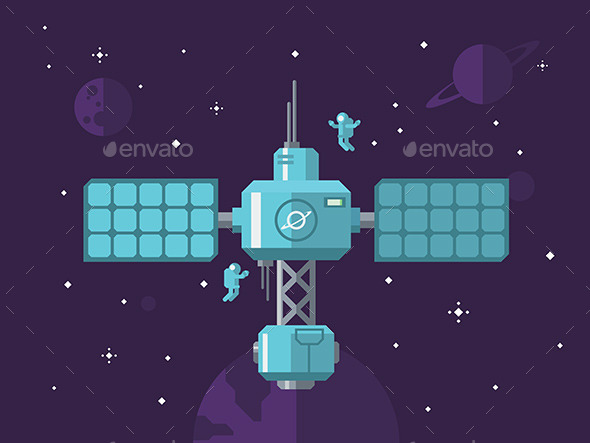 Satellite with Astronauts in Outer Space - Travel Conceptual