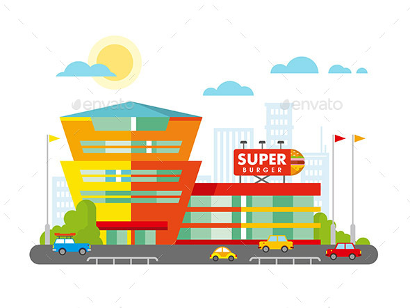 Supermarket Building Facade with Parking in Front - Retail Commercial / Shopping