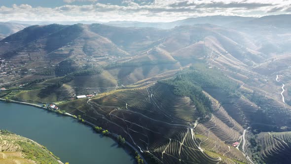 Hilly Mountains with Vineyard Plantation of Peso Da Regua Vila Real Portugal alt