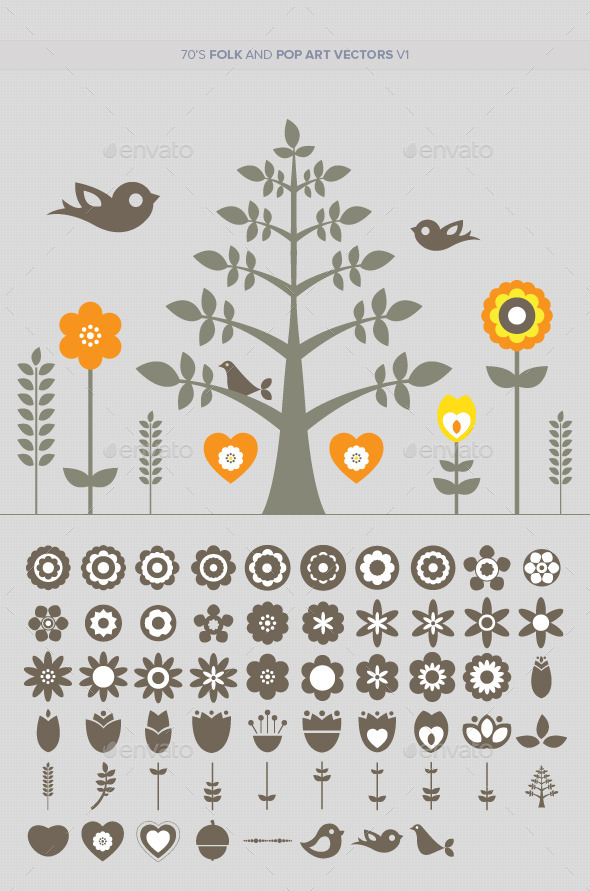 70s Folk and Pop Art Vectors v1 - Decorative Symbols Decorative