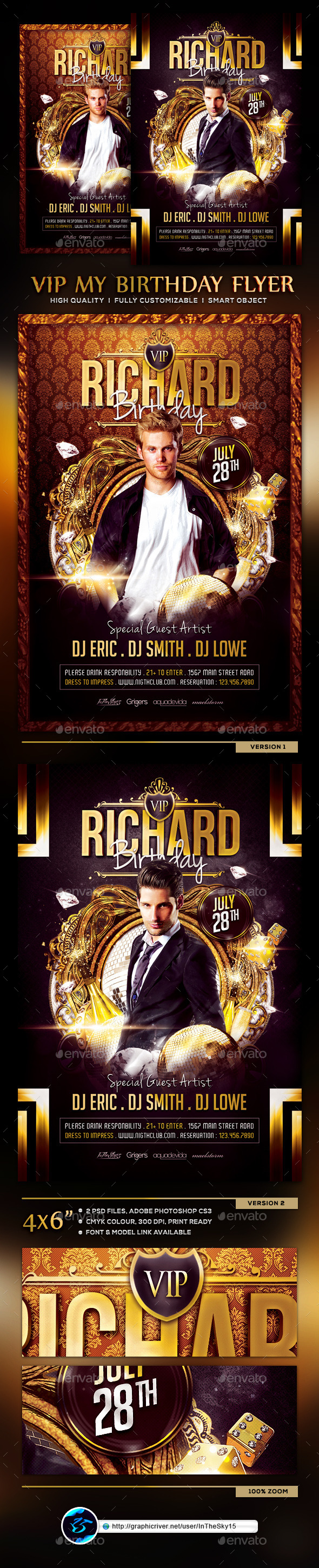 VIP My Birthday V3 Flyer Template - Flyers Print Templates