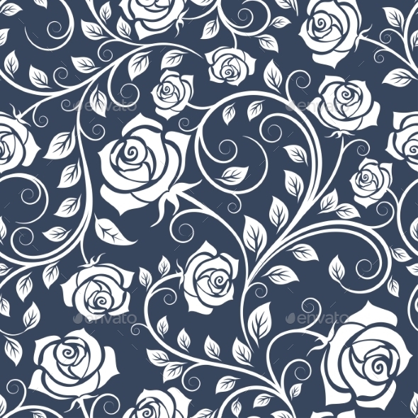 White And Blue Seamless Pattern With Roses - Backgrounds Decorative
