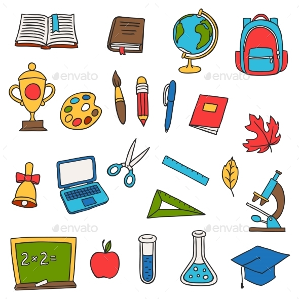 School And Education Set Of Hand Drawn Doodles - Industries Business