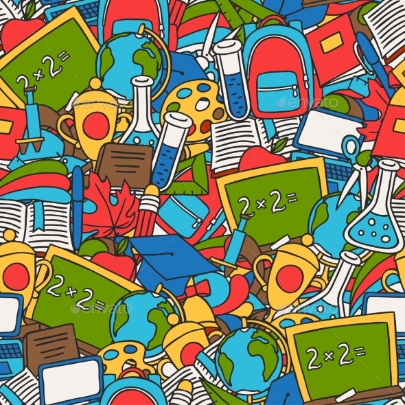 School Seamless Pattern With Education Hand Drawn - Industries Business