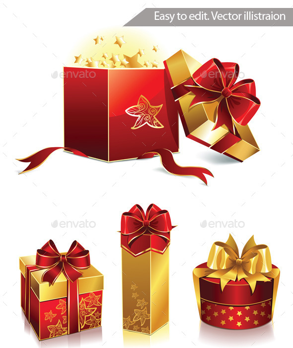 Vector Set Of Four Holiday And Christmas Boxes - Objects Vectors