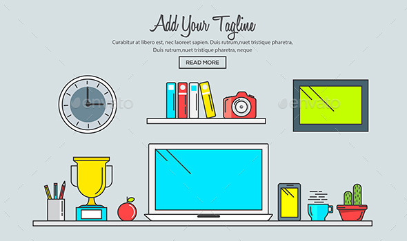 Line Flat Design of Creative Designer Workspace - Backgrounds Decorative