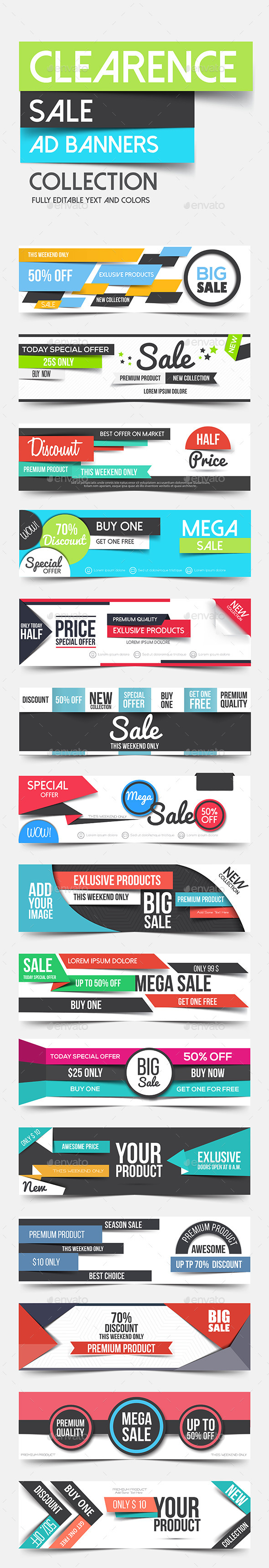 Collection of Clean Flat Advertising Web Banners - Commercial / Shopping Conceptual