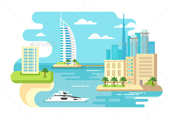 Dubai City Beach Skyline - Travel Conceptual