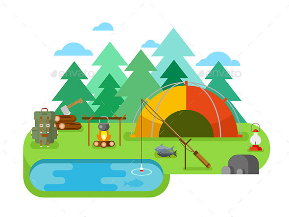 Outdoor Recreation. Fishing Camp - Landscapes Nature