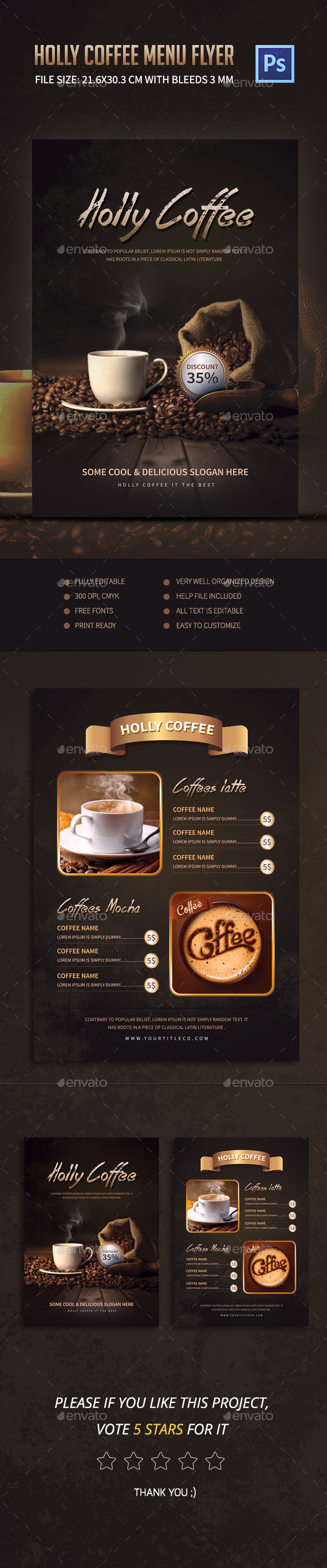 Holly Coffee Menu Flyer - Food Menus Print Templates