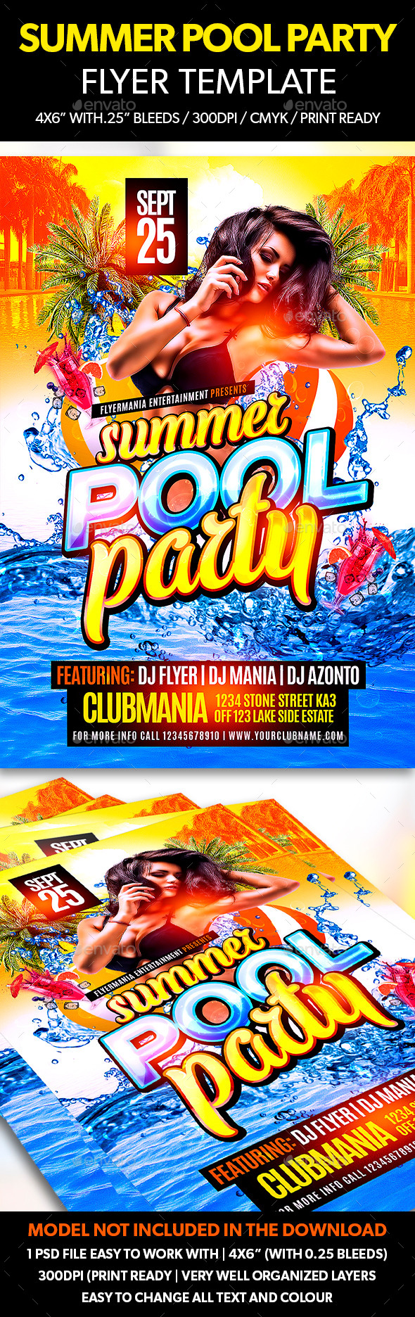 Summer Pool Party Flyer Template - Clubs & Parties Events