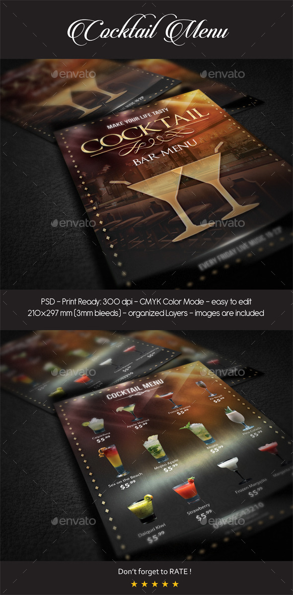 Cocktail Menu - Food Menus Print Templates