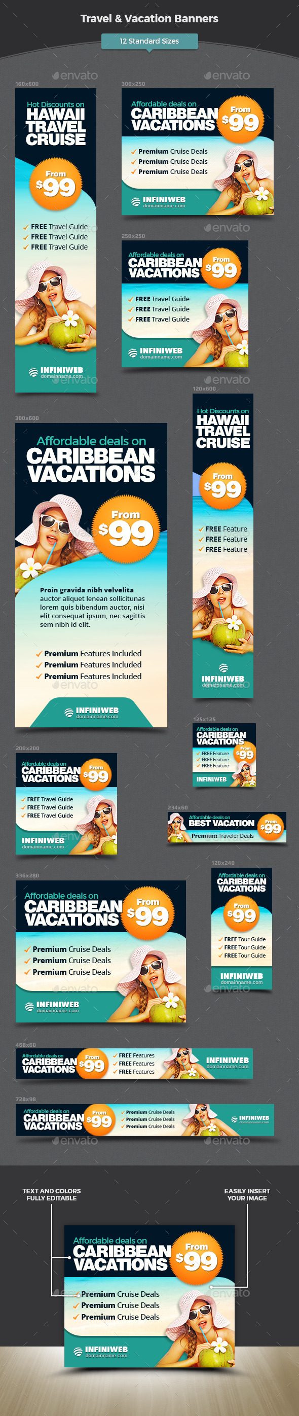 Travel & Vacation Banners - Banners & Ads Web Elements