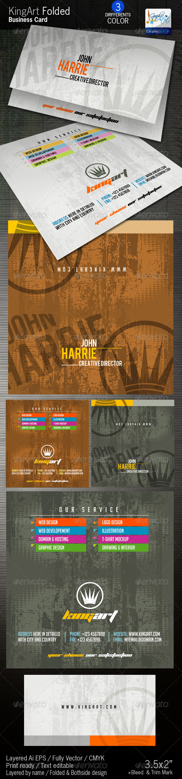 KingArt Folded Business Card - Grunge Business Cards