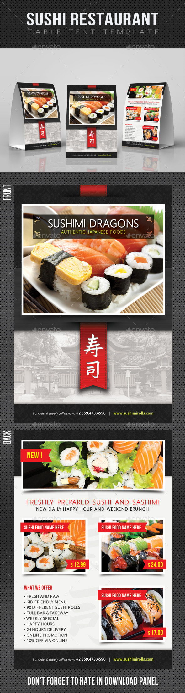 Sushi Restaurant Menu Table Tent V02 - Food Menus Print Templates