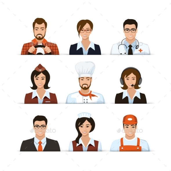 Driver Secretary Doctor Businnesman Cook Builder - People Characters