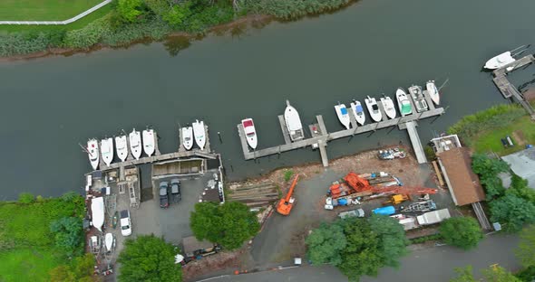 Amazing panoramic view little harbour for many boat floating near the ocean in US alt