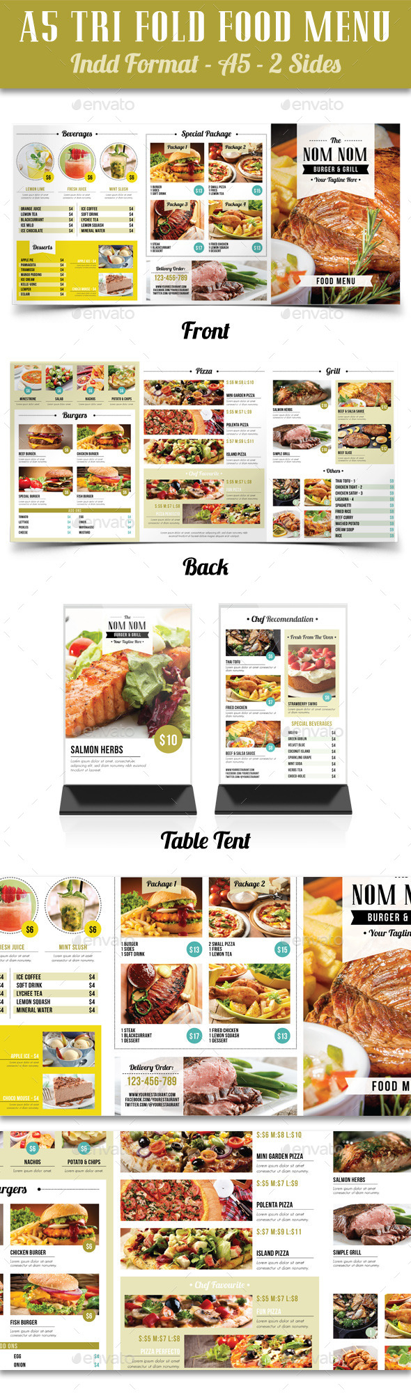A5 Tri Fold Food Menu - Food Menus Print Templates