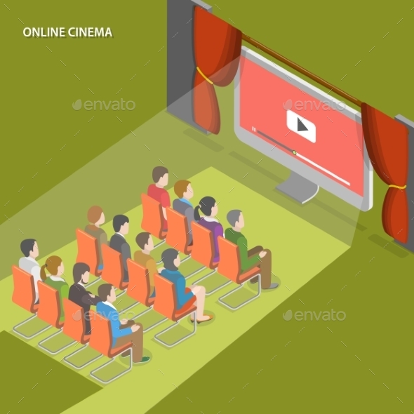 Online Cinema Flat Isometric Concept - Computers Technology