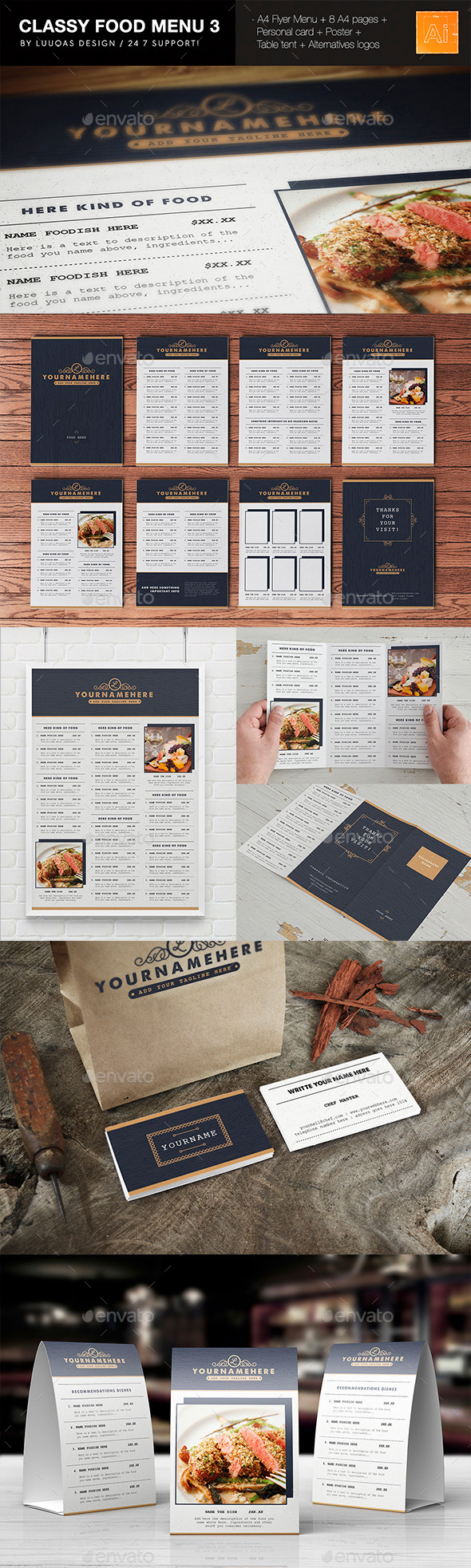 Classy Food Menu 3 - Food Menus Print Templates
