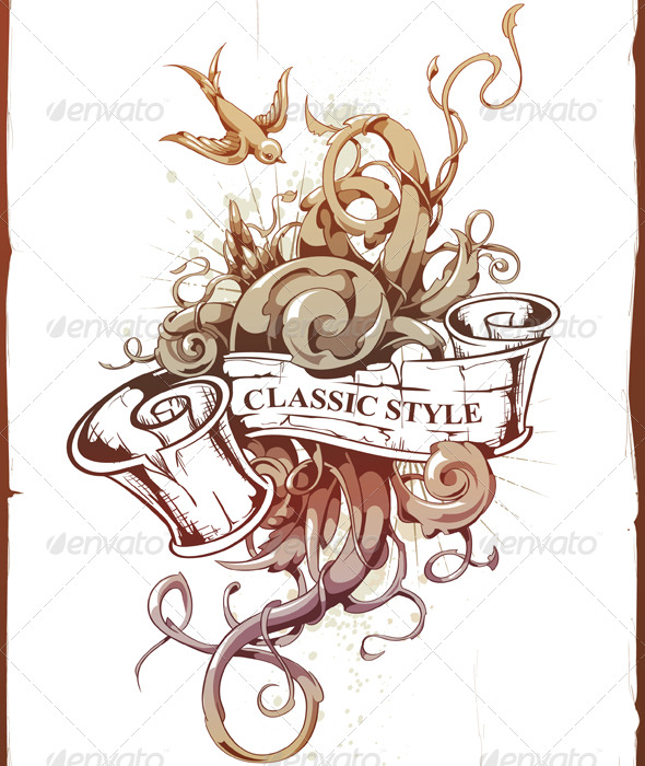 Vintage Design of Ribbon with Beautiful Pattern - Decorative Symbols Decorative