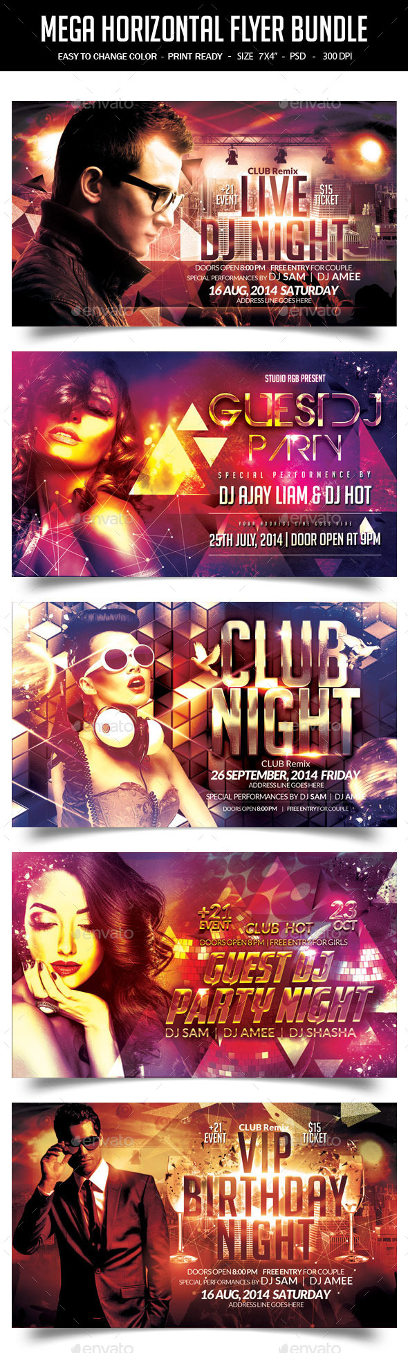 Bundle of 5 Horizontal Party Flyer - Clubs & Parties Events