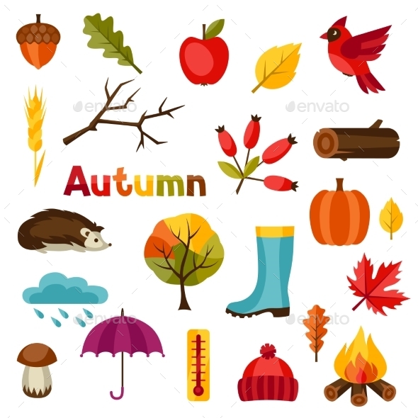 Autumn Icon And Objects Set For Design - Seasons Nature