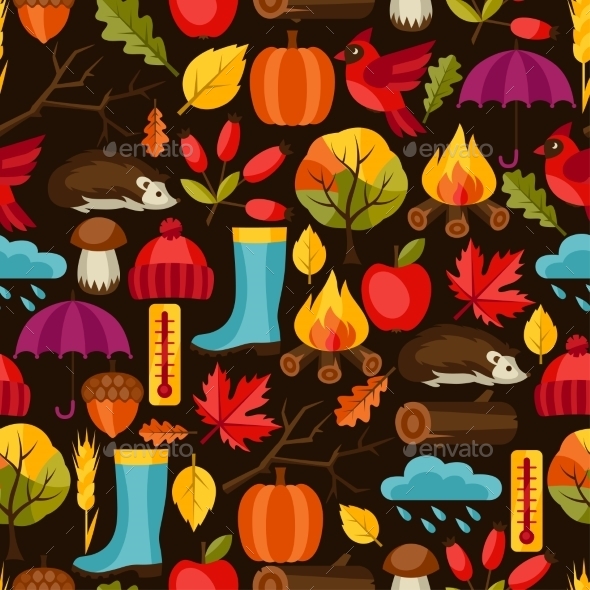 Seamless Pattern With Autumn Icons And Objects - Seasons Nature