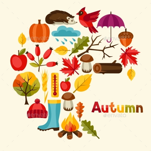 Background Design With Autumn Icons And Objects - Seasons Nature