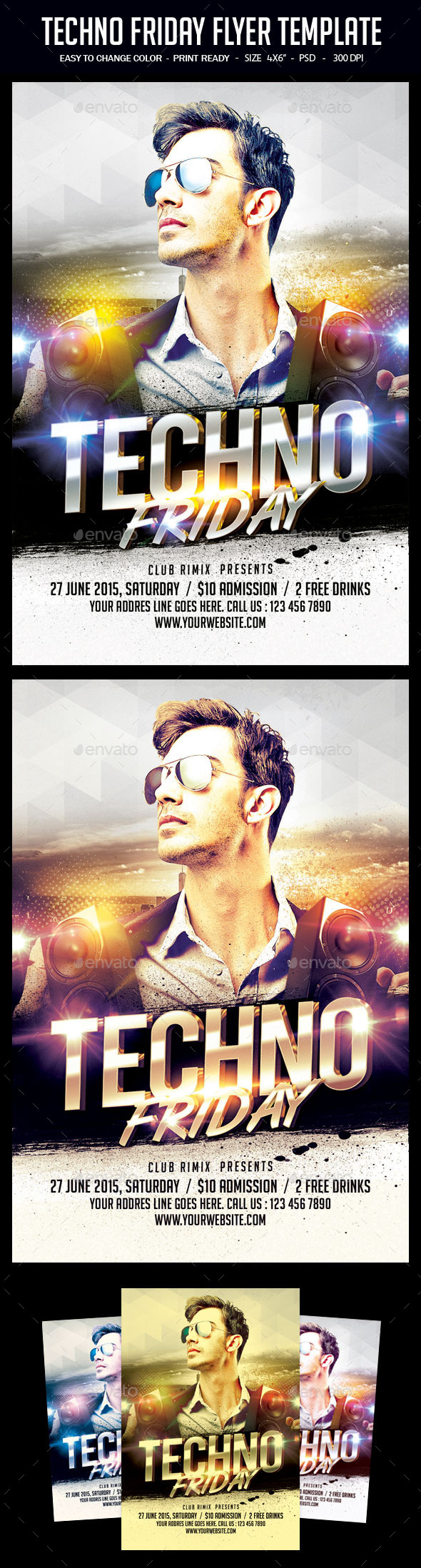 Techno Friday Flyer Template - Clubs & Parties Events