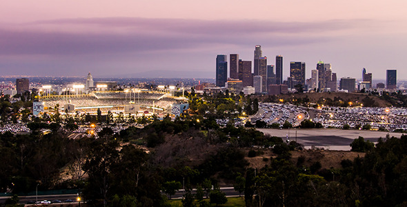 Dodgers Sport Stadium Night Illumination Scenic Los Angeles Downtown June  Stock Video Footage by ©Pro_Studio #576700758