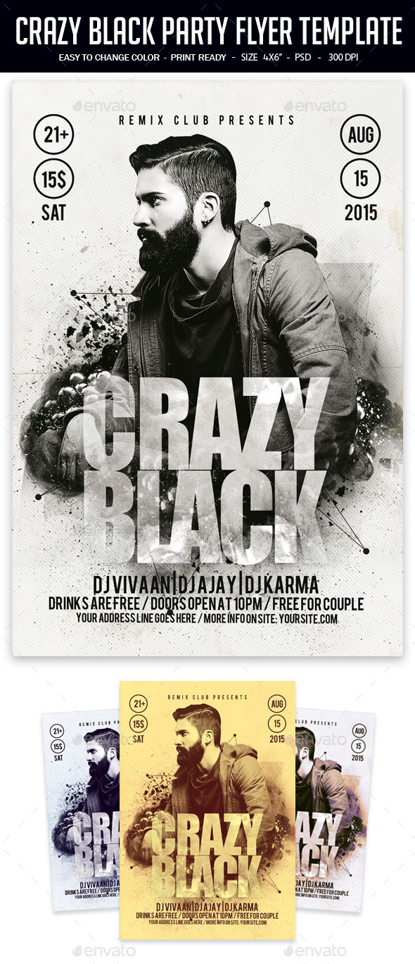 Crazy Black Party Flyer Template - Clubs & Parties Events