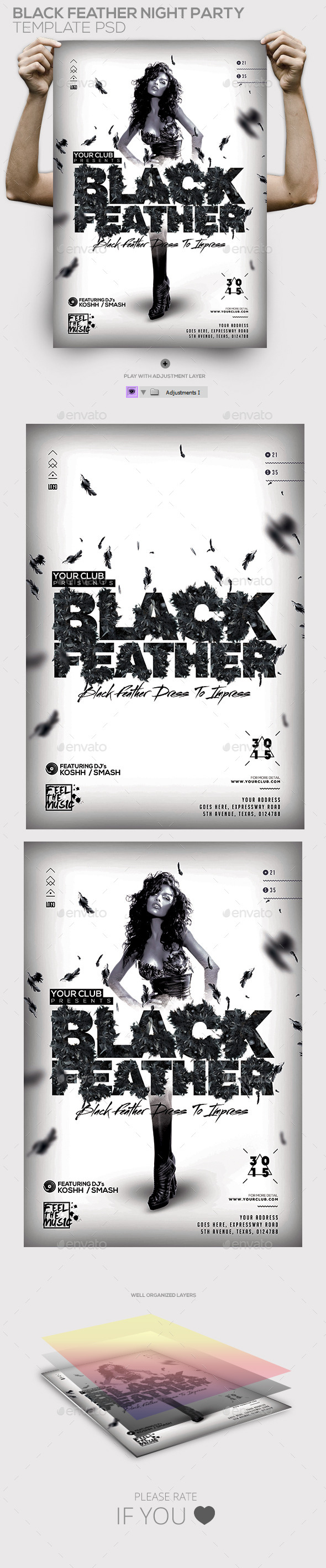 Black Feather Night Party Template - Clubs & Parties Events
