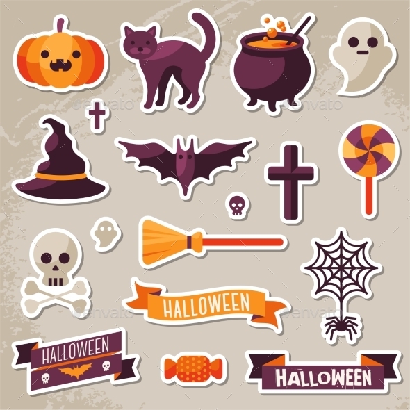 Set of Halloween Ribbons and Characters Stickers - Halloween Seasons/Holidays