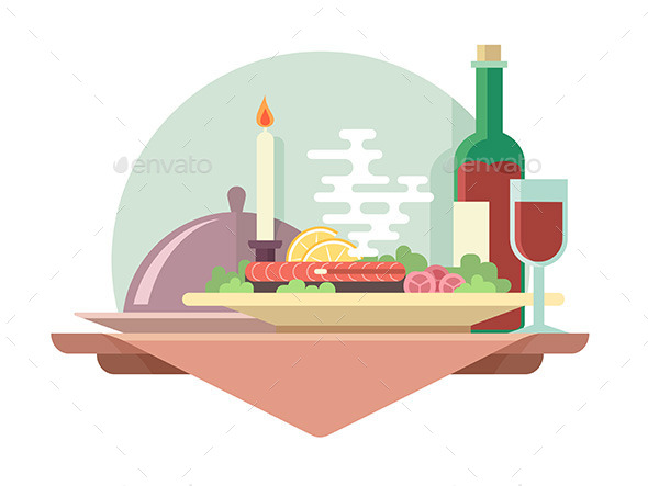 Dinner at Restaurant Illustration - Food Objects