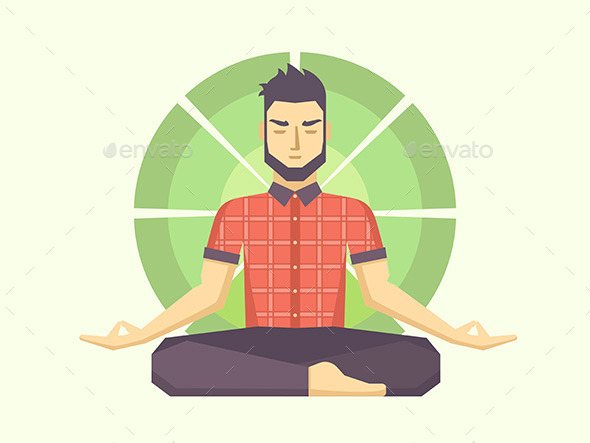 Man Meditates in the Lotus Position - People Characters
