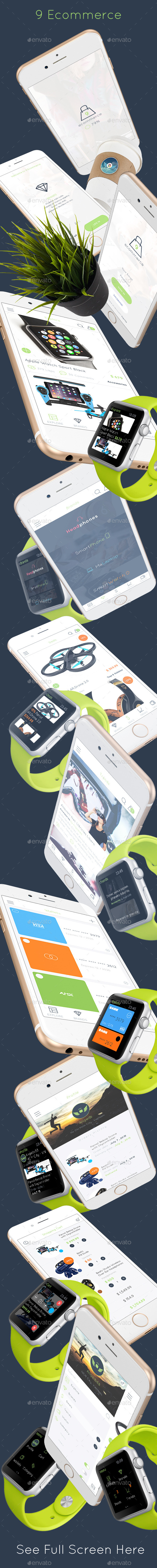 9 Ecommerce Mobile UI Kit - User Interfaces Web Elements