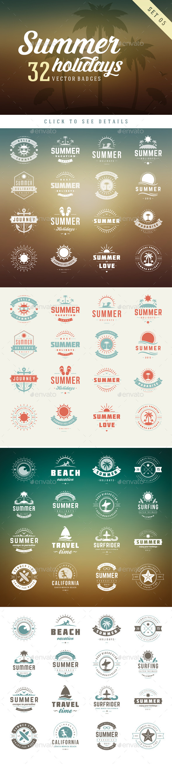 Summer Holidays Badges - Badges & Stickers Web Elements