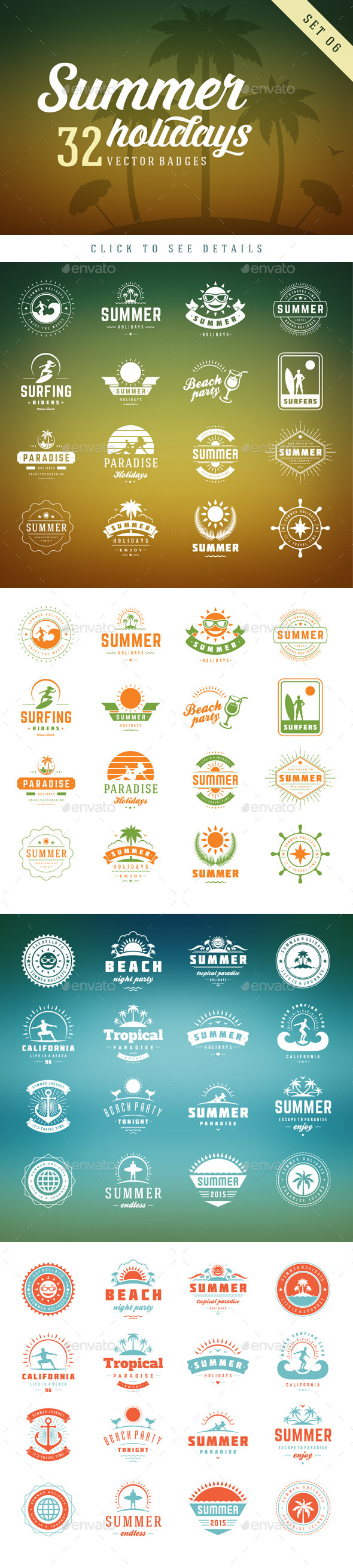 Summer Holidays Badges - Badges & Stickers Web Elements