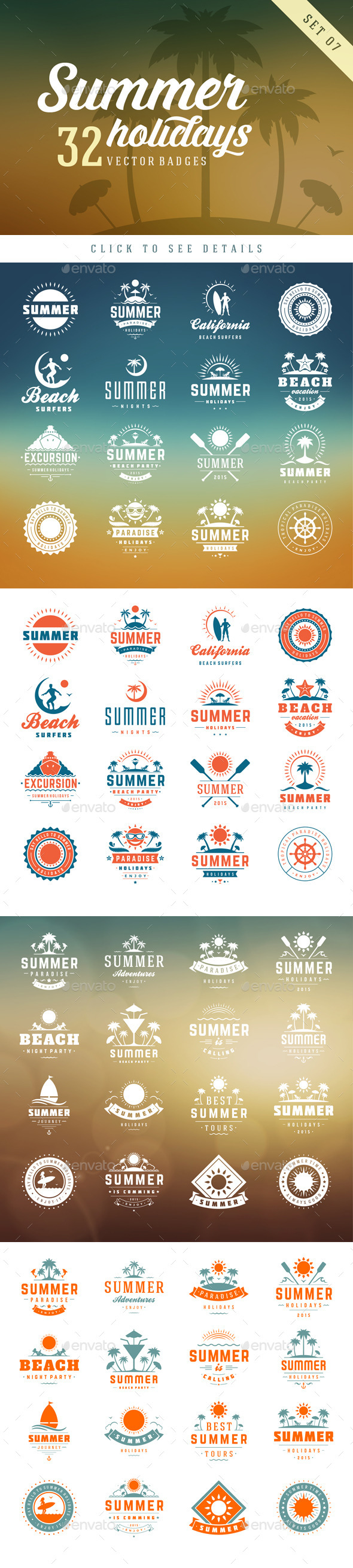 Summer Holidays Badges - Badges & Stickers Web Elements