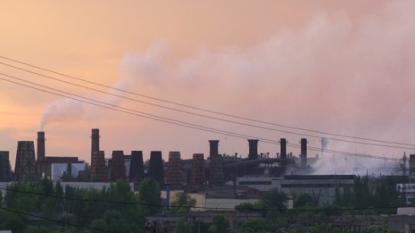 Big Power Plant At Sunset