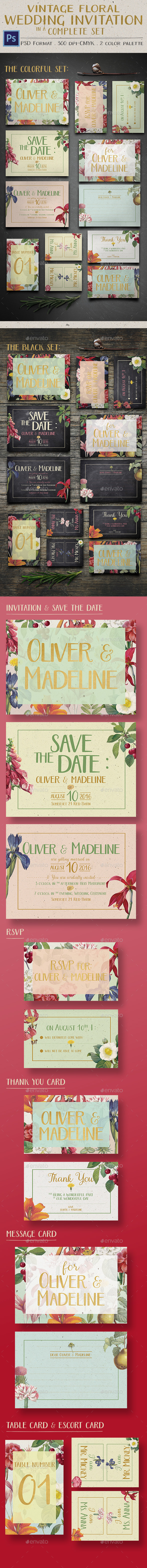 Vintage Floral Wedding Invitation - Invitations Cards & Invites