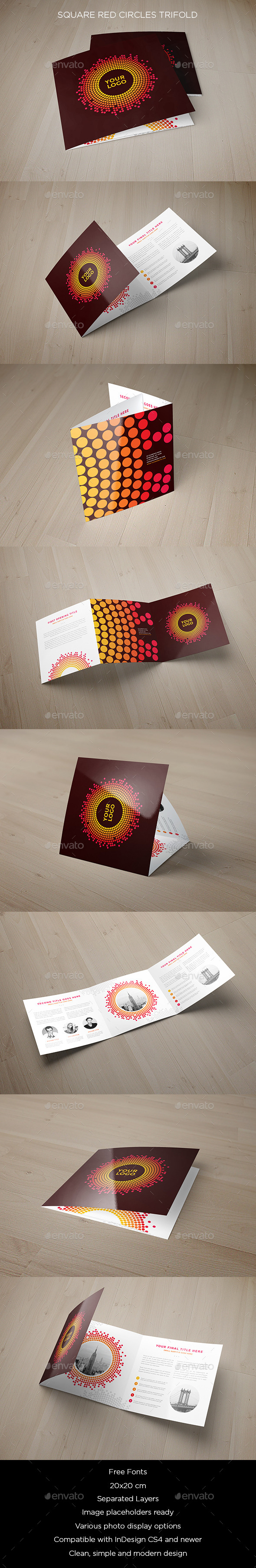 Square Red Circles Trifold - Brochures Print Templates
